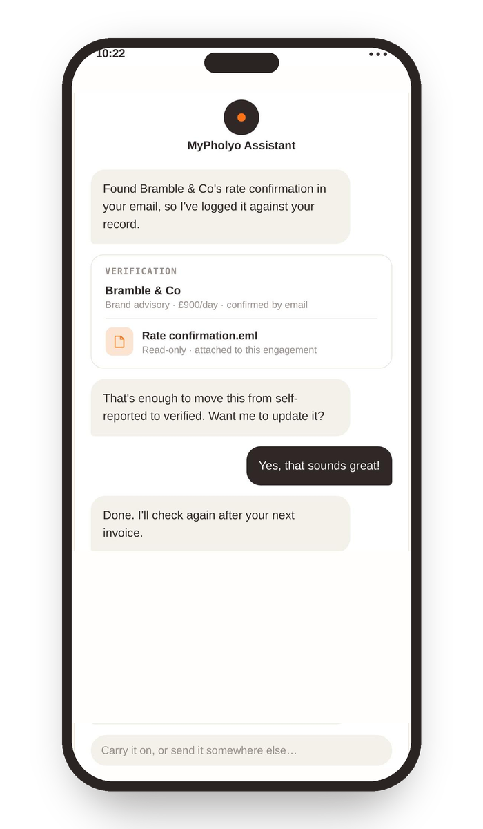 Where the Assistant is heading: finding a rate confirmation in email and moving an engagement from self-reported to verified
